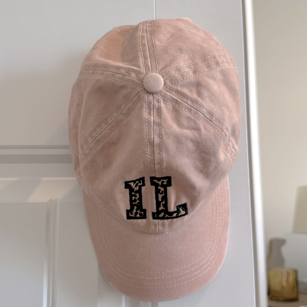 Blush pink adjustable baseball cap. IL cheetah hat